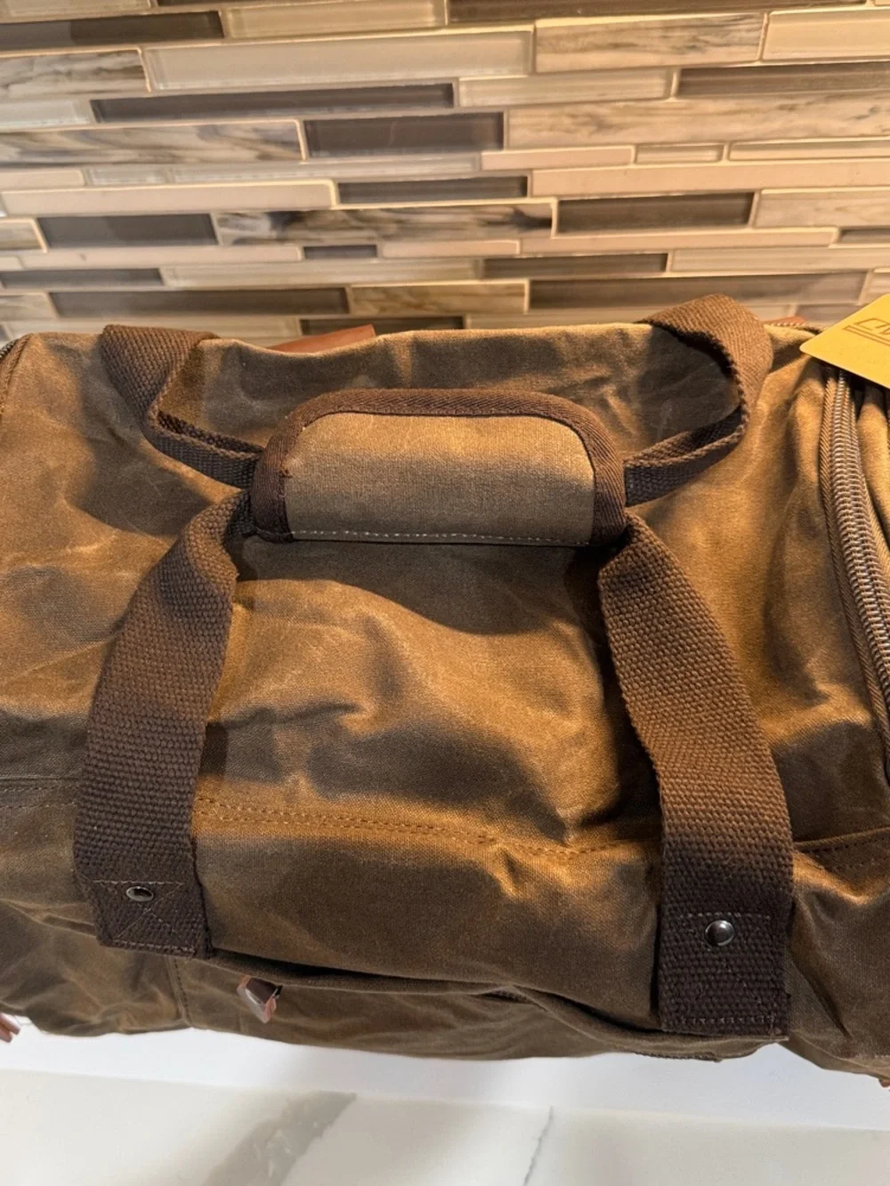 Wildroad Waxed Canvas Travel Duffel Bag with Brown Leather Accents